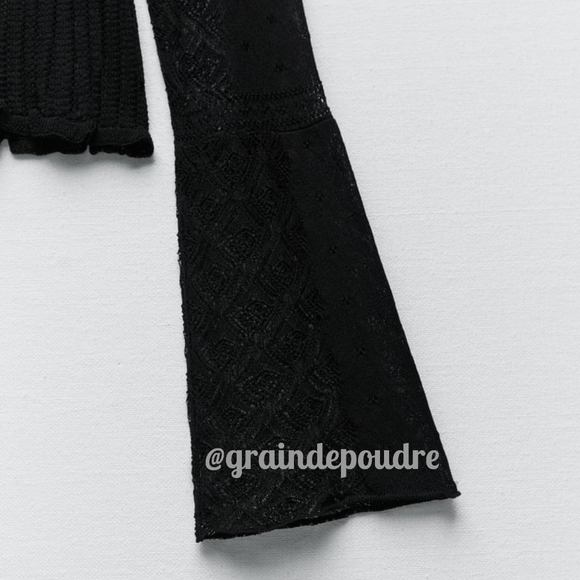 Rare! Zara Limited Edition Black Sheer Pointelle Knit Ruffle Sweater S - Picture 8 of 9